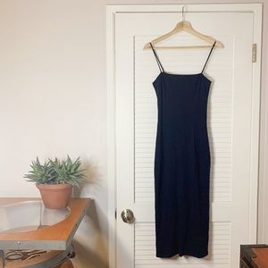 REFORMATION Ribbed Alicia Square Neck Midi Dress in Navy